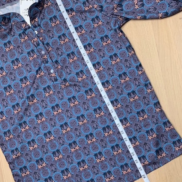 SIZE XL LA MODE BUTTON FRONT ABSTRACT V-NECK BLOUSE TOP GRAY & TEAL - Picture 10 of 11